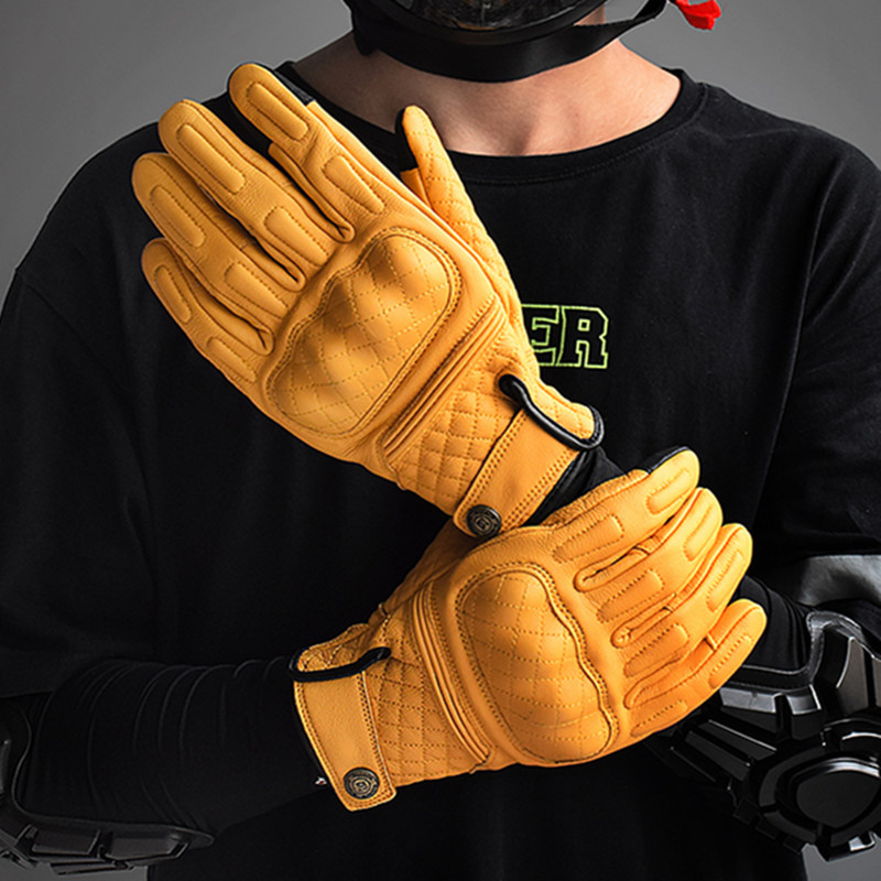 Men'S Fashion Gloves - Retro Deri Motosiklet Eldivenleri Tam Parmaklı