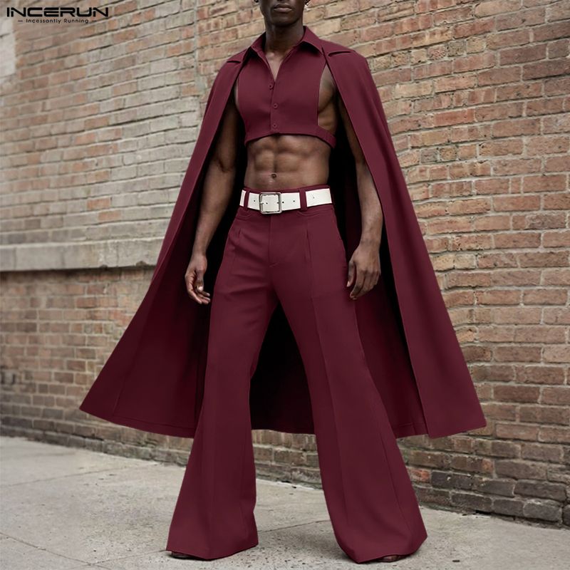 Mens Fashion Streetwear - INCERUN Erkek Setleri Düz Renk Yaka