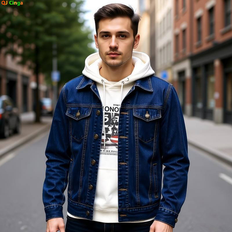 Mens Fashion Denim Jacket - 2026 Erkek Koyu Mavi Kot Ceket,