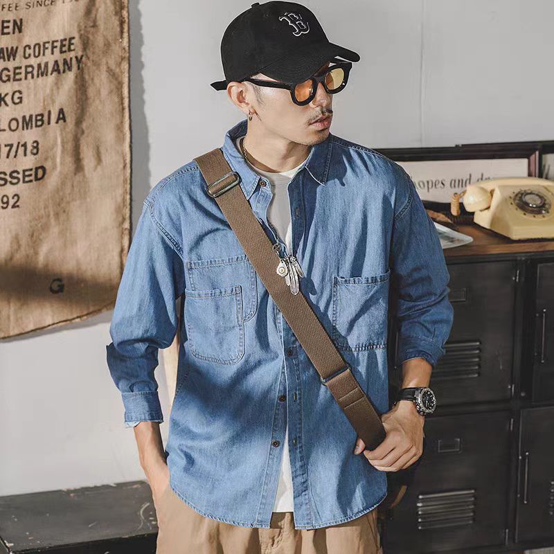 Mens Fashion Denim Jacket - Erkek Amerikan Retro Denim Ceket Uzun