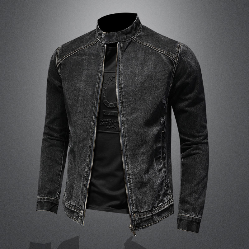 Mens Fashion Denim Jacket - Erkekler Vintage standı yaka Pilot ceket