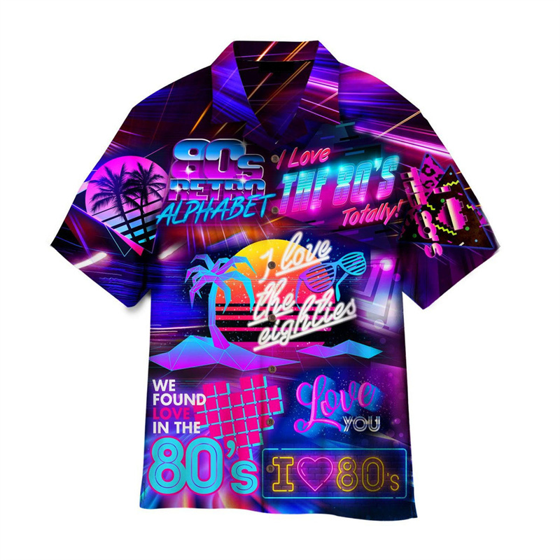 Men'S Fashion From The 80S - 3D baskılı renkli müzik hawaii gömlek