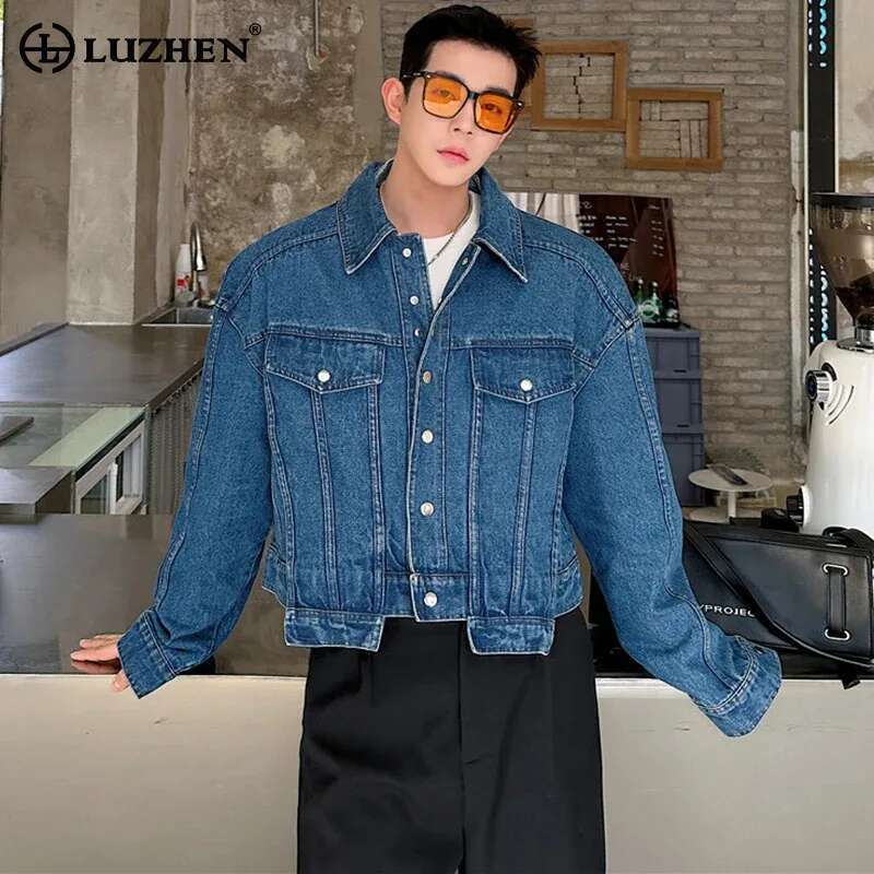 Mens Fashion Denim Jacket - LUZHEN Kişilik Denim Kısa Ceket erkek