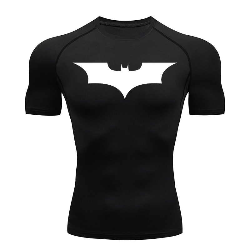 Compression Shirt Workout - Yarasa Baskı Sıkıştırma Gömlek Erkekler için