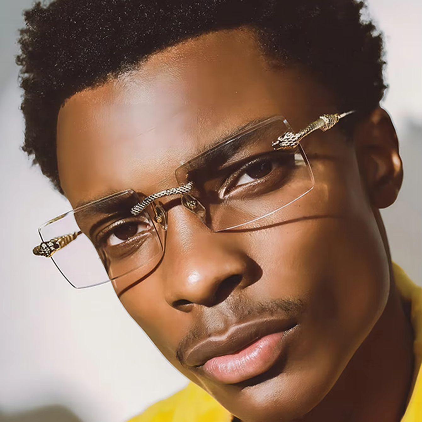 Men'S Fashion Non Prescription Glasses - 1 Çift Erkek Metal Dikdörtgen Çerçevesiz