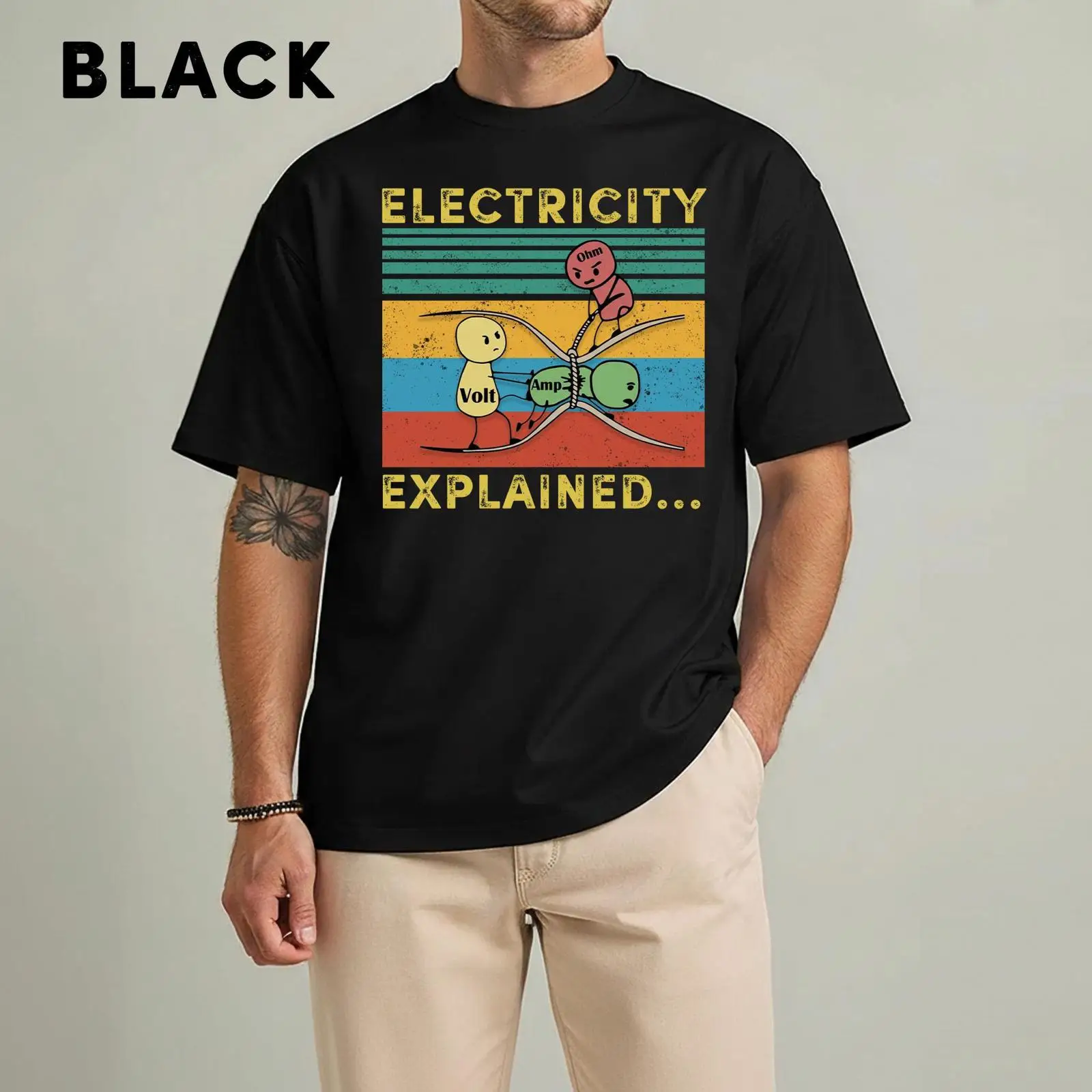 Men'S Fashion Explained - Elektrik Anlatılı T-Shirt Retro Bilim Meraklısı