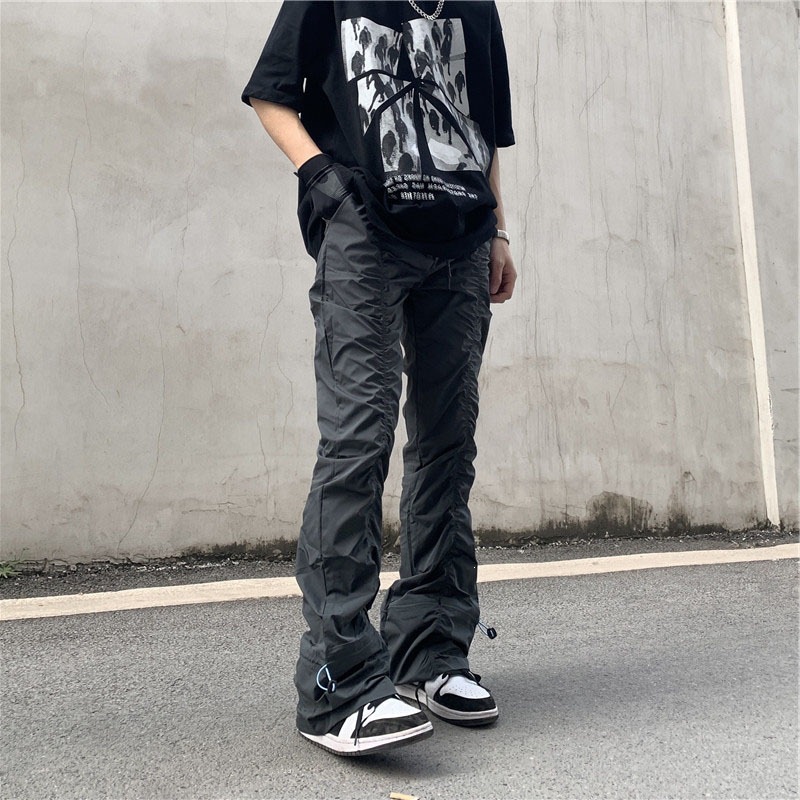 Men'S Fashion Trousers - Unisex Yüksek Bel Bol Paça Pileli