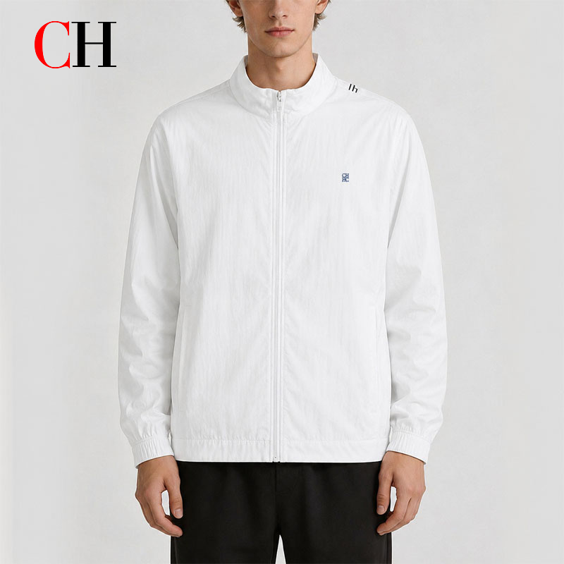 Windbreaker Men Zip - CH Erkek Beyaz Fermuarlı Ceket Dik