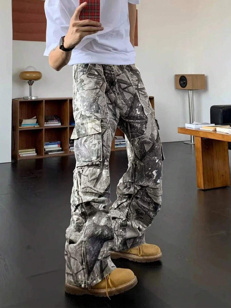 Men'S Fashion Trousers - Yaprak Baskılı Erkek Modası Kargo Pantolon,