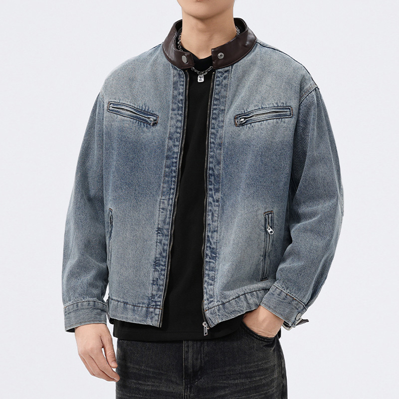 Standı Deri Yaka Denim Ceket E - Mens Fashion Denim Jacket incelemesi ve fiyatı