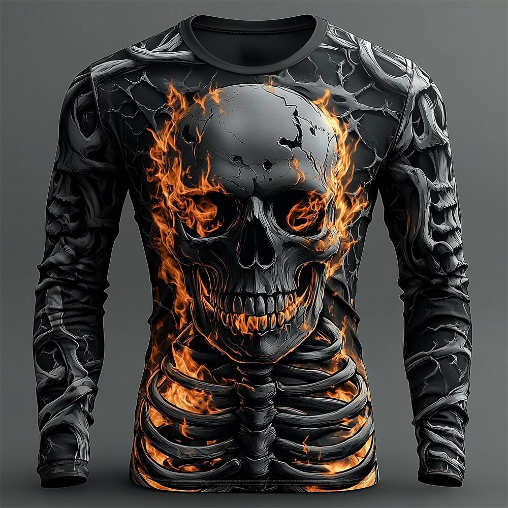 Erkek 3D Alevli Kafatası Desen - Mens Fashion Streetwear incelemesi ve fiyatı
