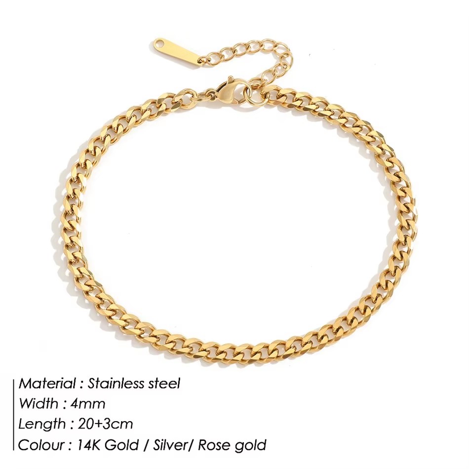 4MM Paslanmaz Çelik Basit Küba - Men'S Fashion Gold Chain incelemesi ve fiyatı